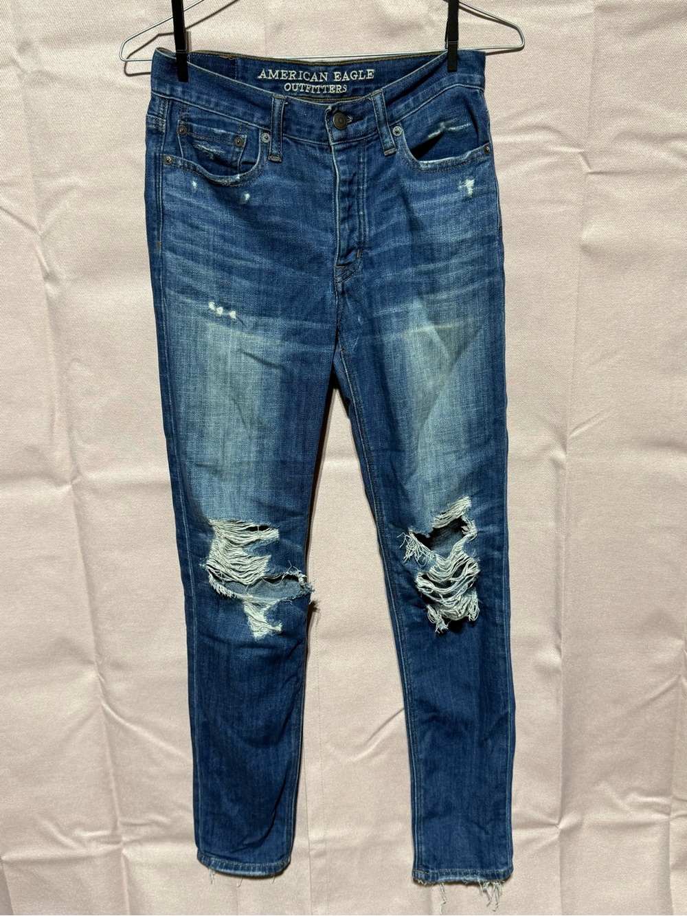 American Eagle Outfitters Distressed Dark Blue Skinny Jeans